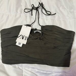 ZARA Olive Green Tube Strapless Top